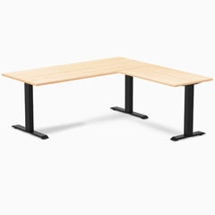 Desky Zero Hardwood L-Shape Office Desk, Maple desktop, Matte Black frame