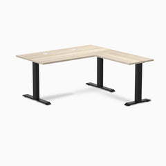 Desky Zero Laminate L-Shape Office Desk, Classic Oak desktop, Matte Black frame