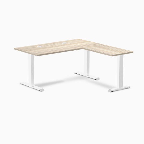 Desky Zero Laminate L-Shape Office Desk, Classic Oak desktop, White frame