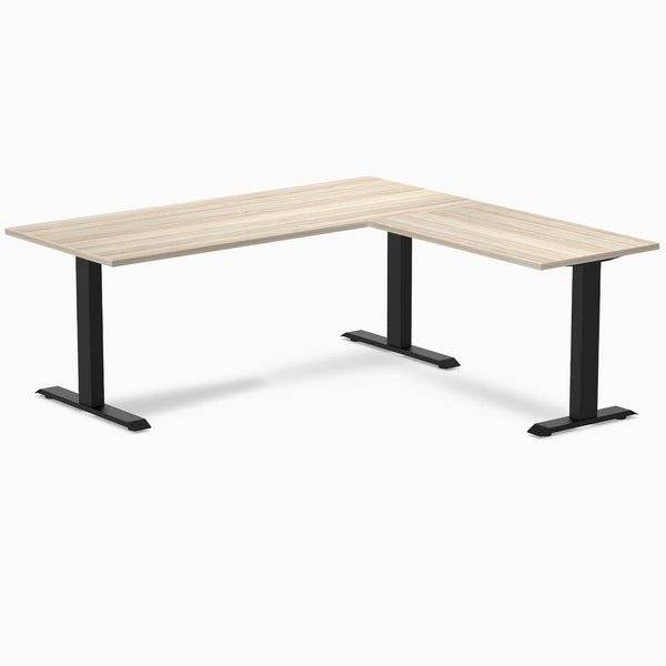 Desky Zero Laminate L-Shape Office Desk, Classic Oak desktop, Matte Black frame