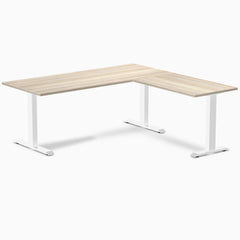 Desky Zero Laminate L-Shape Office Desk, Classic Oak desktop, White frame