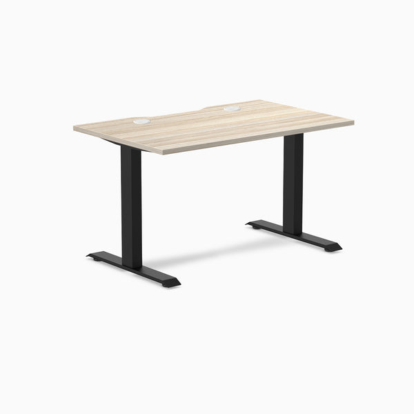 Desky Zero Scalloped Laminate Office Desk, Classic Oak desktop, Matte Black frame