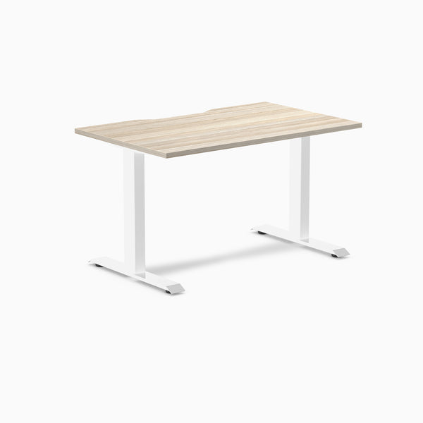 Desky Zero Scalloped Laminate Office Desk, Classic Oak desktop, White frame