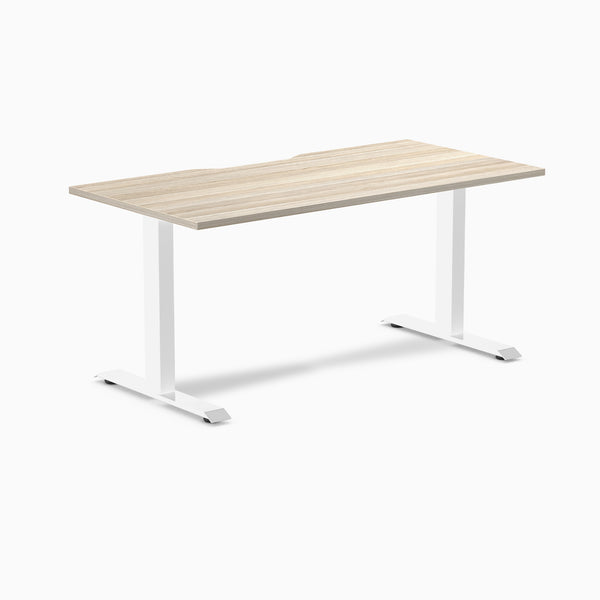 Desky Zero Scalloped Laminate Office Desk, Classic Oak desktop, White frame