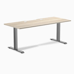 Desky Zero Scalloped Laminate Office Desk, Classic Oak desktop, Space Grey frame