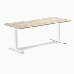 Desky Zero Scalloped Laminate Office Desk, Classic Oak desktop, White frame