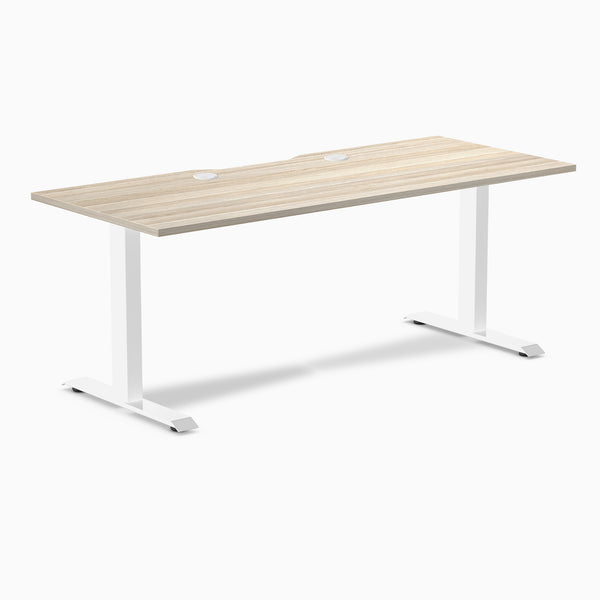 Desky Zero Scalloped Laminate Office Desk, Classic Oak desktop, White frame