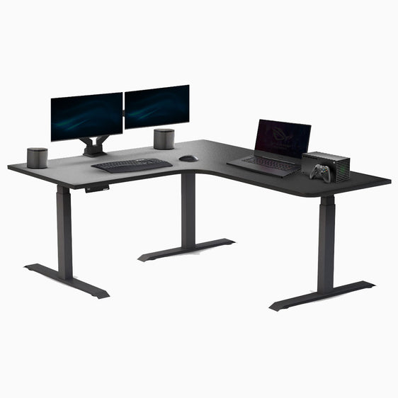 Sigma L-shape gaming desk all black set up - Desky Canada