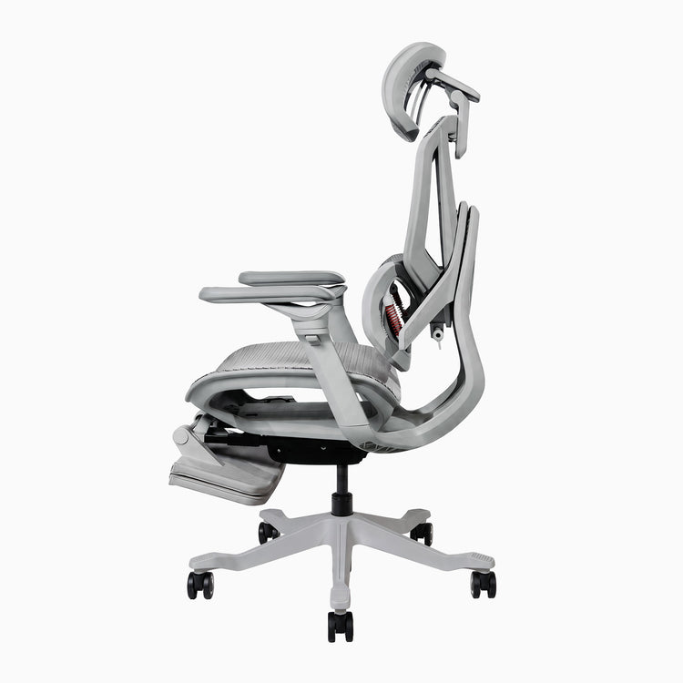 Contourra ergonomic office chair in light grey with foot rest