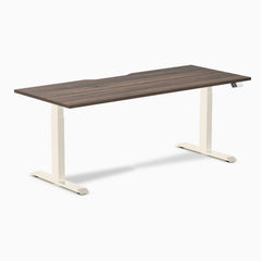 Desky Dual Scalloped Laminate Sit Stand Desk, Jarrah Legno desktop, Wheat frame