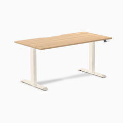 Desky Dual Scalloped Laminate Sit Stand Desk, Sublime Teak desktop, Wheat frame
