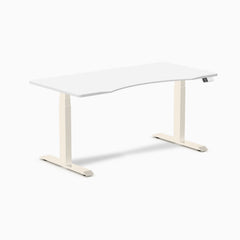 Desky Dual Ergo Edge Sit Stand Desk, White desktop, Wheat frame