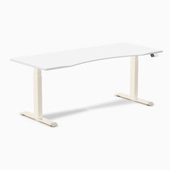 Desky Dual Ergo Edge Sit Stand Desk, White desktop, Wheat frame
