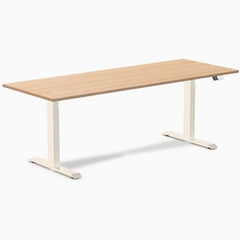 Desky Dual Hardwood Sit Stand Desk, Maple desktop, Wheat frame