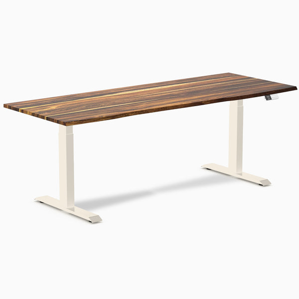 Desky Dual Hardwood Sit Stand Desk, Pheasantwood desktop, Wheat frame