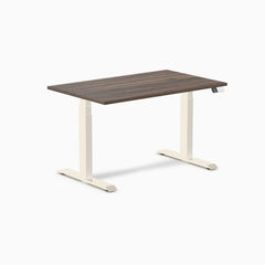 Desky Dual Laminate Sit Stand Desk, Jarrah Legno desktop, Wheat frame
