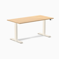 Desky Dual Laminate Sit Stand Desk, Sublime Teak desktop, Wheat frame