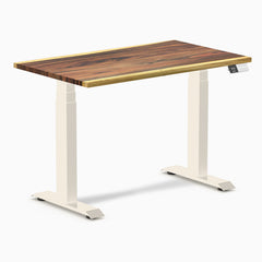 Desky Dual Mini Hardwood Sit Stand Desk, Saman desktop, Wheat frame