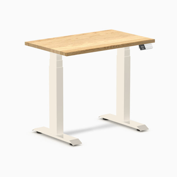 Desky Dual Mini Hardwood Sit Stand Desk, White Oak desktop, Wheat frame