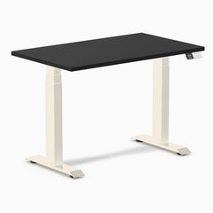 Desky Dual Mini Sit Stand Desk, Black desktop, Wheat frame