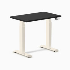 Desky Dual Mini Sit Stand Desk, Black desktop, Wheat frame