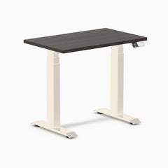 Desky Dual Mini Sit Stand Desk, Burnished Wood desktop, Wheat frame