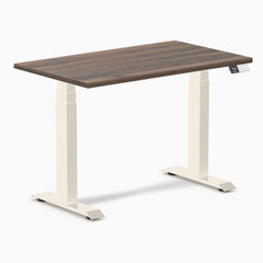 Desky Dual Mini Sit Stand Desk, Jarrah Legno desktop, Wheat frame