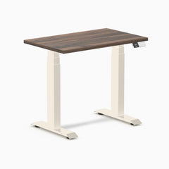 Desky Dual Mini Sit Stand Desk, Jarrah Legno desktop, Wheat frame