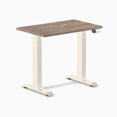 Desky Dual Mini Sit Stand Desk, Natural Walnut desktop, Wheat frame