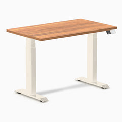 Desky Dual Mini Sit Stand Desk, Prime Oak desktop, Wheat frame