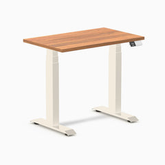 Desky Dual Mini Sit Stand Desk, Prime Oak desktop, Wheat frame