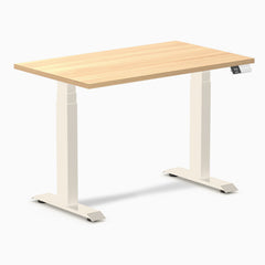 Desky Dual Mini Sit Stand Desk, Sublime Teak desktop, Wheat frame