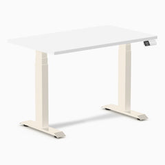 Desky Dual Mini Sit Stand Desk, White desktop, Wheat frame