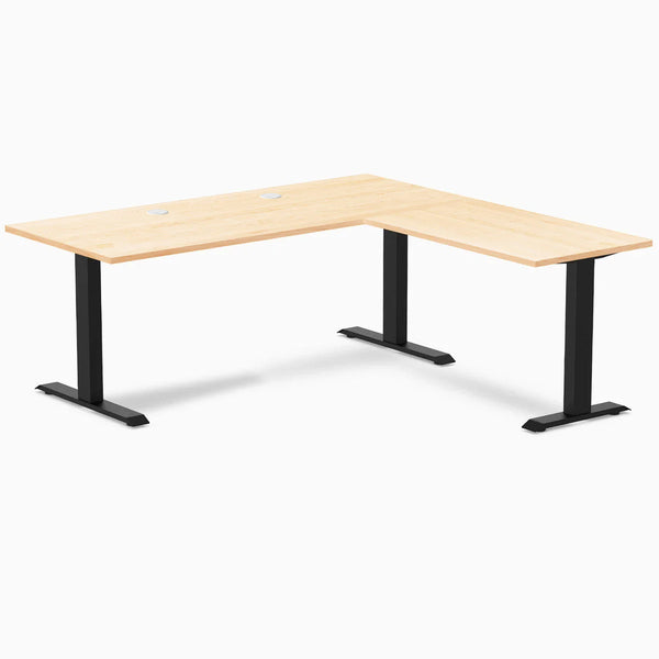 Desky Zero Hardwood L-Shape Office Desk, Maple desktop, Matte Black frame