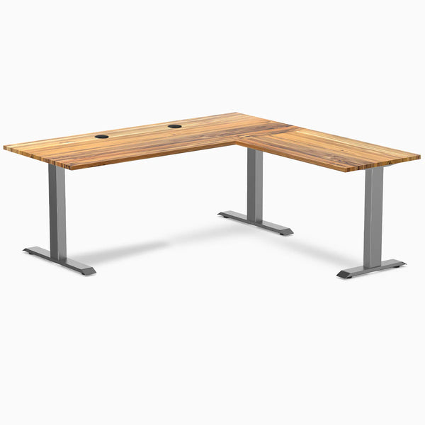 Desky Zero Hardwood L-Shape Office Desk, Teak desktop, Space Grey frame