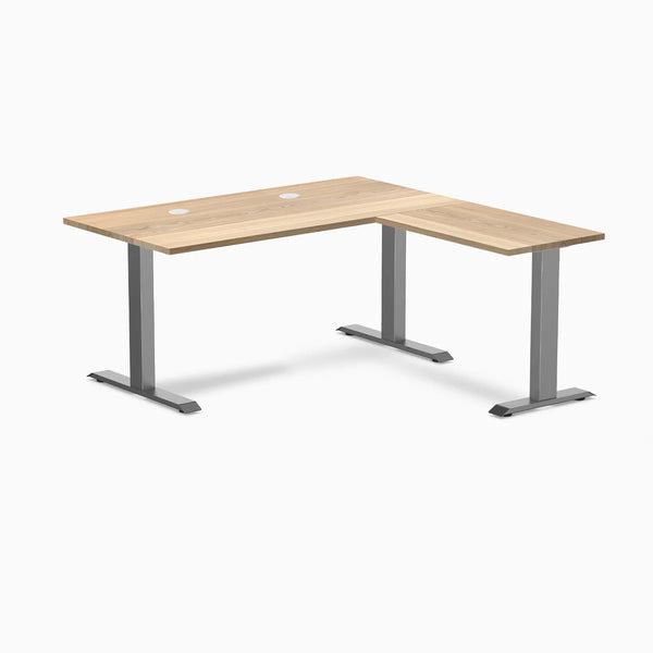 Desky Zero Hardwood L-Shape Office Desk, White Ash desktop, Space Grey frame
