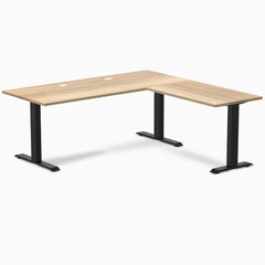 Desky Zero Hardwood L-Shape Office Desk, White Ash desktop, Matte Black frame