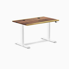 Desky Dual Hardwood Sit Stand Desk, Saman desktop, White frame