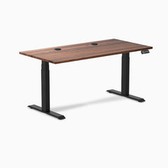 Desky Dual Hardwood Sit Stand Desk, Walnut desktop, Matte Black frame