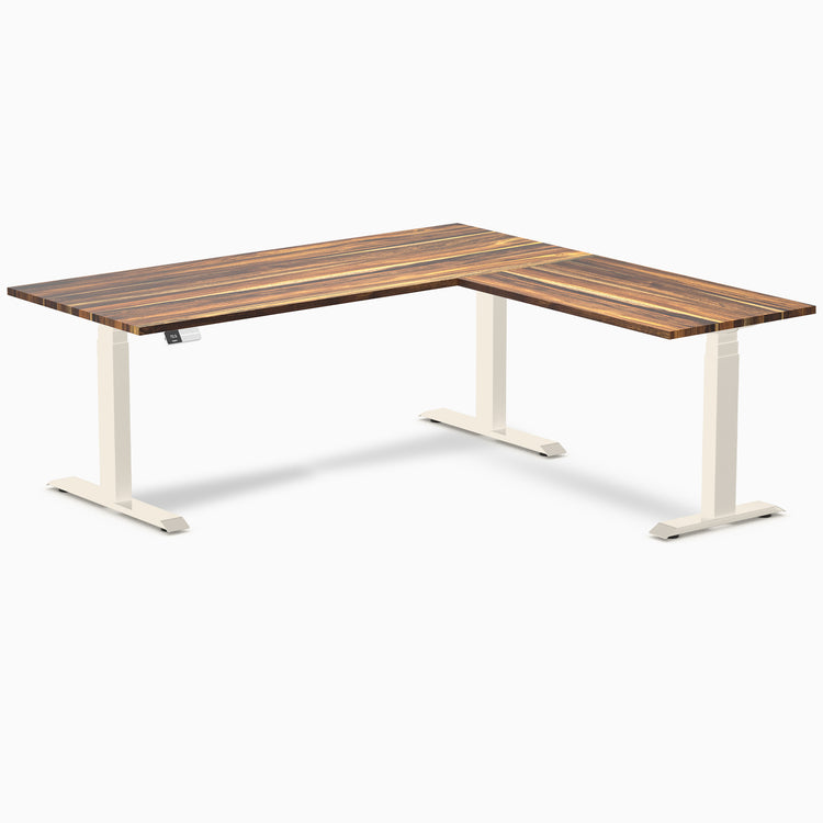 Bureau assis-debout en forme de L en bois dur Desky