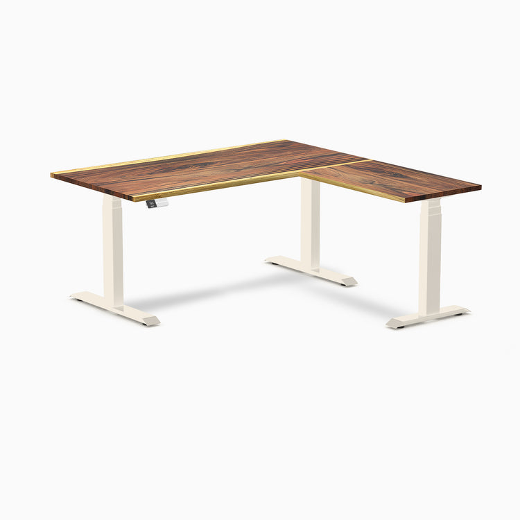 Bureau assis-debout en forme de L en bois dur Desky