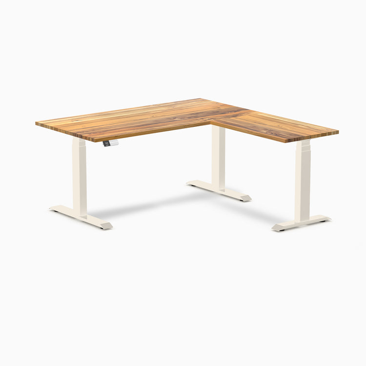 Bureau assis-debout en forme de L en bois dur Desky