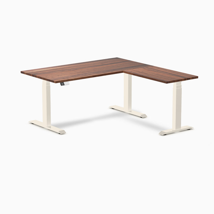 Bureau assis-debout en forme de L en bois dur Desky