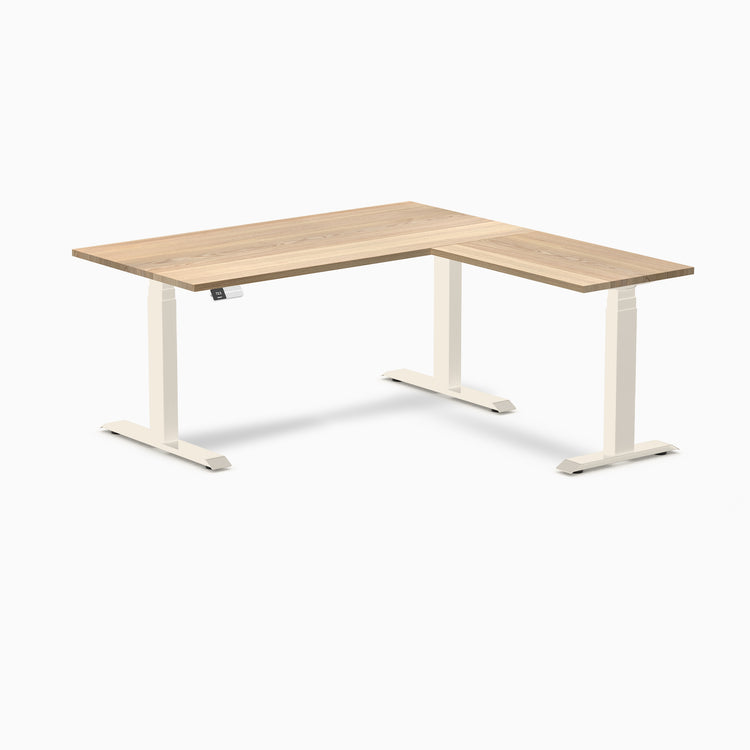 Bureau assis-debout en forme de L en bois dur Desky
