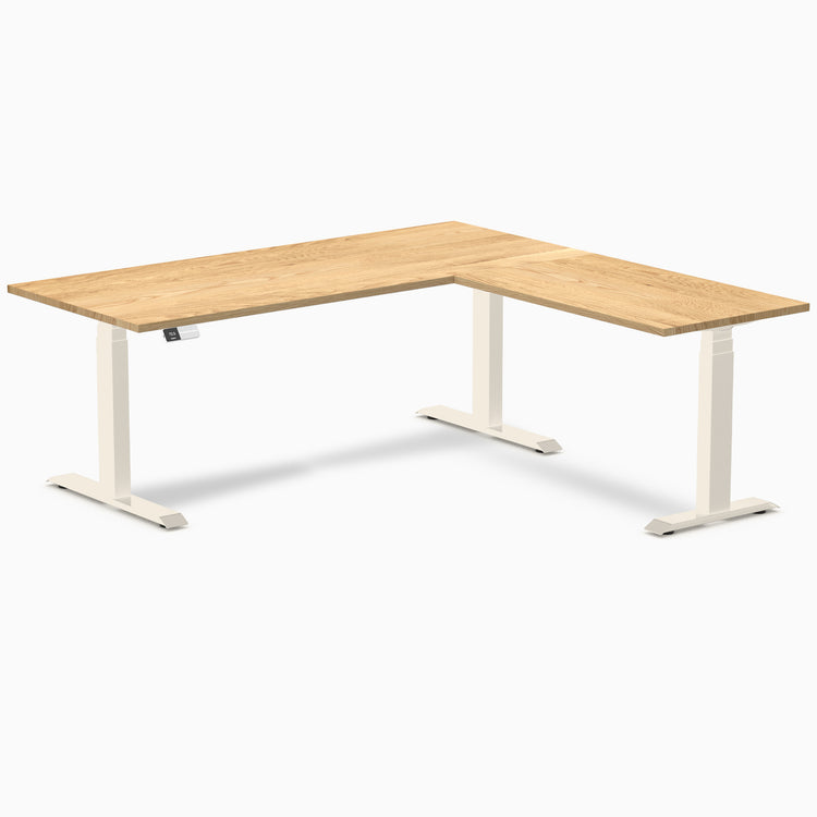 Bureau assis-debout en forme de L en bois dur Desky