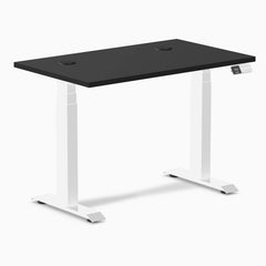 Desky Dual Mini Sit Stand Desk, Black desktop, White frame