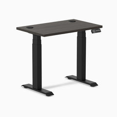 Desky Dual Mini Sit Stand Desk, Burnished Wood desktop, Matte Black frame