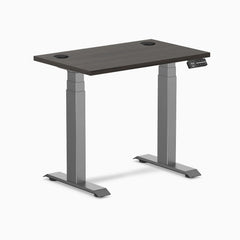 Desky Dual Mini Sit Stand Desk, Burnished Wood desktop, Space Grey frame