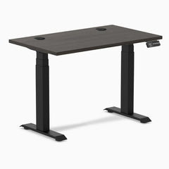 Desky Dual Mini Sit Stand Desk, Burnished Wood desktop, Matte Black frame