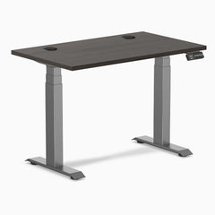 Desky Dual Mini Sit Stand Desk, Burnished Wood desktop, Space Grey frame